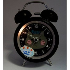 HAND H0639 Silent Sweep Metal Twin Bell Kids Alarm Clock with Boo! Boo! Cat Design Size 4.5" x 3" Black