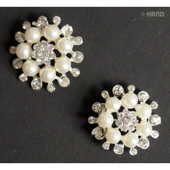 BR28 Beautiful Elegant Pearl and Clear Crystal Brooch - pack of 2