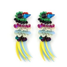 HAND No.21 A Pair of Colourful Birds Beads and Sequins Sew-On Trims - Embellishments for Clothing, Accessories