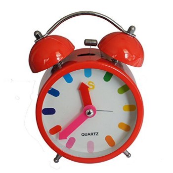 Extremely Silent Metal Twin Bell Alarm Clock - (US2035 Colouful Red)
