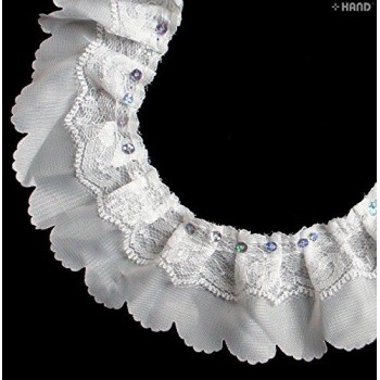 714 White Decorative Two Layer Nylon Lace with Sequins Trim - 10m