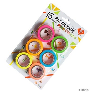 6 Rolls of Neon Colours Creative Student/ Office Adhesive Write on Paper Tape - Assorted Width (11035 - 15mm x 5m)