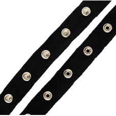 HAND Snap Button Tape HE17 2-part Cotton Black Silver Snap Fasteners Ribbon - 1 meter