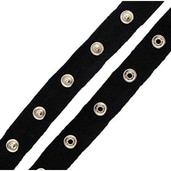 HAND Snap Button Tape HE17 2-part Cotton Black Silver Snap Fasteners Ribbon - 1 meter