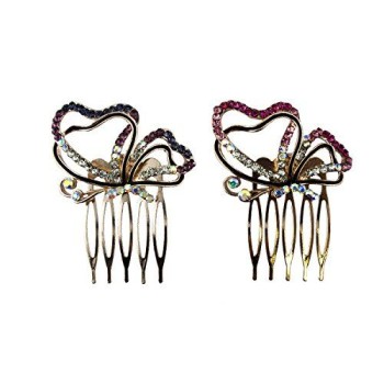 HAND Pretty Butterfly Side View Crystal and Enamel Hair Decoration Comb Clips - 60 mm - Pack of 2