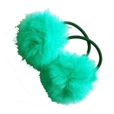 A Pair of Lovely Pom Pom Hair Bands, Decorative Pom Poms w/Band - 2 (Sea Green)