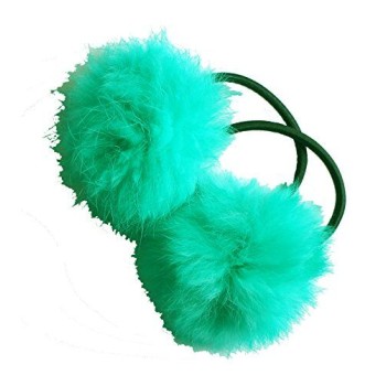 A Pair of Lovely Pom Pom Hair Bands, Decorative Pom Poms w/Band - 2 (Sea Green)