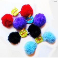 Assorted Colours Lovely Double Pom Pom Hair Bands, Decorative Pom Poms w/Band - 2" pom pom - Pack of 4