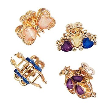 HAND HCGM02 Elegant Beautiful Shiny Gold Tone Small Metal Hair Clips/Clamps - Pack of 4 Assorted Colours and Designs