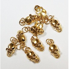 HAND Cool Halloween Gold Zip Pulls, Tags, Fasteners with Skull Design, with Eyelet, Pack of 10 (F051)