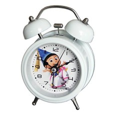 6025B Silent Children Cartoon Metal Twin Bell Alarm Clock 3" (Minions - White)