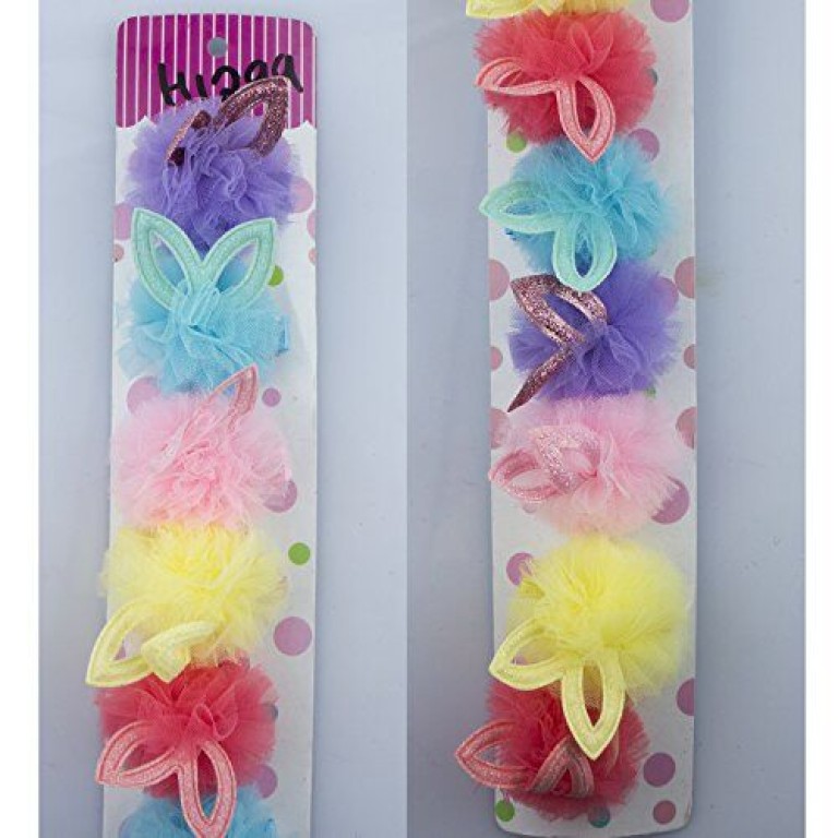 HAND ® A Pair of Pretty Colourful Net Ruffle Hairclip Barrettes with Glittery Bunny Ears 6x6cm HAND ® A Pair of Pretty Colourful Net Ruffle Hairclip Barrettes with Glittery Bunny Ears 6x6cm