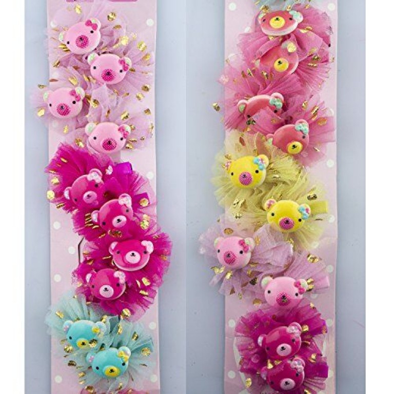 HAND ® 2 Pairs of Pretty Teddy Bear and Organza Rosette Hairclip Barrettes with Shiny Gold Polka Dots 5.5x5.5cm HAND ® 2 Pairs of Pretty Teddy Bear and Organza Rosette Hairclip Barrettes with Shiny Gold Polka Dots 5.5x5.5cm