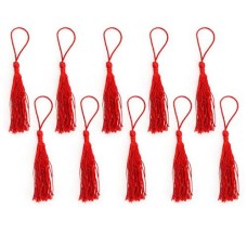 HAND Silky Tassels Red 12cm Long For Craft Embellishments, Purses, Bags, Keyrings etc. Pack of 10