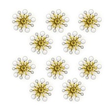 HAND White 2 Layers Detail Enamel and Brass Flower Sew-On Trims - Embellishments for Clothing, Accessories - Pack of 10