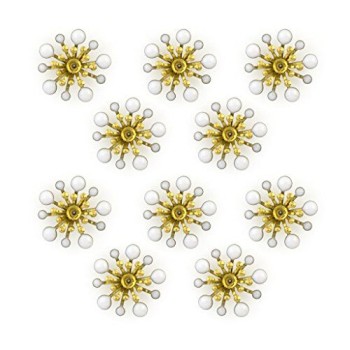 HAND White 2 Layers Detail Enamel and Brass Flower Sew-On Trims - Embellishments for Clothing, Accessories - Pack of 10