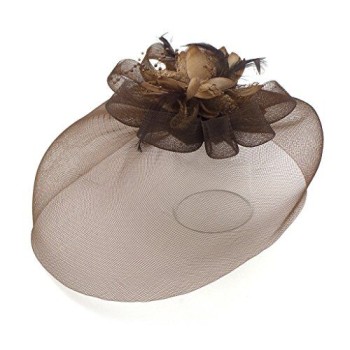 Ladies' Fashionable Feather Flower Bead Detailed and Mesh Ascot/Derby Day Fascinator Hat Headdress - Brown Ladies' Fashionable Feather Flower Bead Detailed and Mesh Ascot/Derby Day Fascinator Hat Headdress - Brown