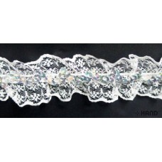Nylon Sequin Lace Elastic Decorative Trim - 5 metres (T08 White)