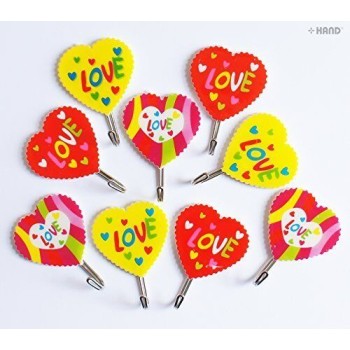 H9986 Easy to Attach Powerful Multi-purpose Heart Shape Self Adhesive Hooks - Pack of 3, Load 2kg - 3 Packs