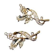 HAND BR46 Beautiful Elegant Clear Crystal Gold Flower Brooch - Pack of 2
