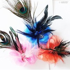 Peacock Feather Flower Headdress - Set of 3