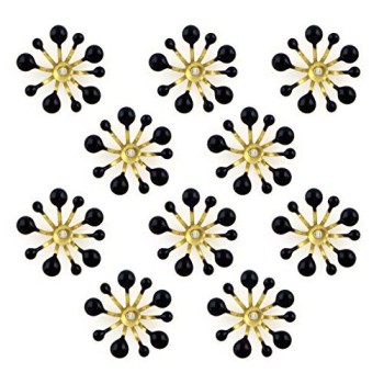 HAND Black Flower Layer Detail Enamel and Brass Flower Sew-On Trims - Embellishments for Clothing, Accessories - Pack of 10