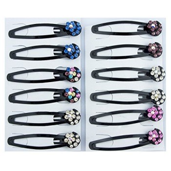 HAND Stylish Crystal Flower Hair Clips Barrettes - Pack of 3 Pairs