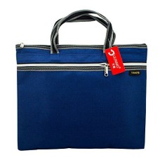 HAND ® Stylish Canvas Document Bag with 2 Zippered Compartments and Sturdy Carry Handles - 37 cm x 30.5 cm - Blue