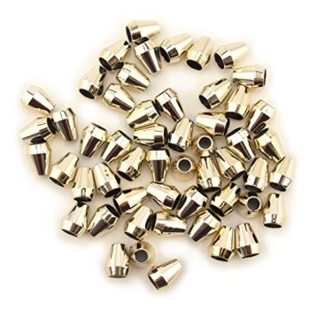 HAND DZ-117 Goldish Silver Tone Plastic Metallic Cord Fastener Ends, for Coats, Tracksuits, Hoodies, Bags etc.- 14 mm x 10 mm - 50 pcs, appx 28g