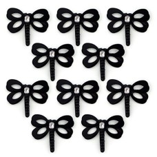 HAND No.20 Black Dragonfly Circle Sequins Sew-On Trims with Diamante and Beads - Embellishments for Clothing, Accessories - Pack of 10