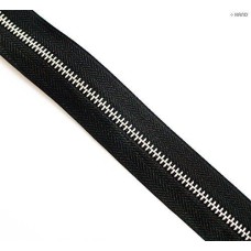 No5 Continuous Cut to Any Size Black Upholstery Metal Zip 6mm Teeth Width - 3 metres (Black-Silver)