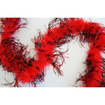 YF-02 Fascinating Snow Flake Turkey Feather/ Boa/ Trim, Fiery Red/Black - 1.85m