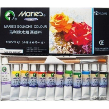 Maries Gouache Colours Artist Paints Set of (12) + A Paint Brush for FREE