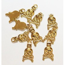 HAND Cool Halloween Gold Zip Pulls, Tags, Fasteners with Skull Design, with Eyelet, Pack of 10 (F064)