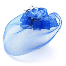 Ladies' Fashionable Feather Flower Bead Detailed and Mesh Ascot/Derby Day Fascinator Hat Headdress - Blue