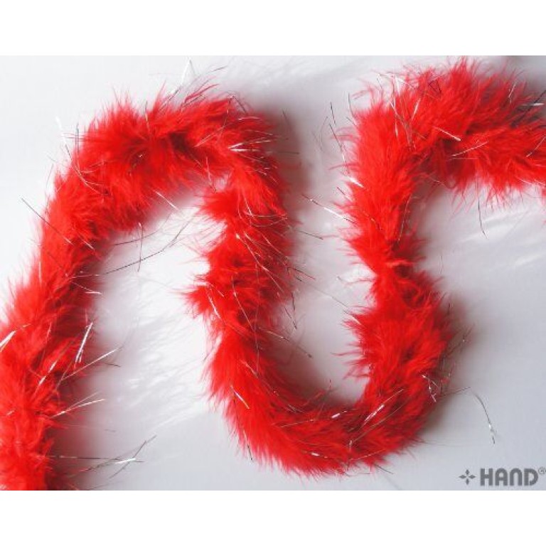 B703 Silver Trim Fierce Red Feather Garland -1.87m B703 Silver Trim Fierce Red Feather Garland -1.87m