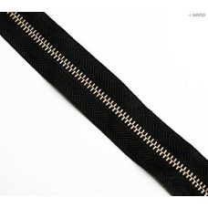 No5 Continuous Cut to Any Size Black Upholstery Metal Zip 6mm Teeth Width - 3 meters (Black-Gold)