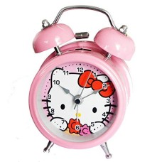 6025B Extremely Silent Children Cartoon Metal Twin Bell Alarm Clock 3" (Hello Kitty - Pink)