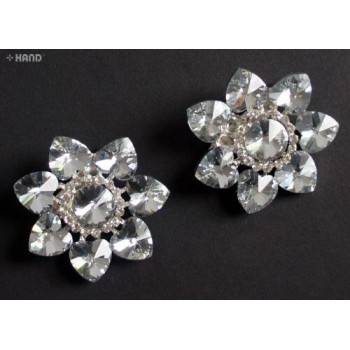 BR07 Beautiful Vintage Elegant Crystal Clear Stone Flower Brooch - pack of 2