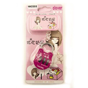 Clover Colourful 3 Digit Combination Padlock for Your School, Home, Locker, Bag, Diary - It's My Secret - Raspberry