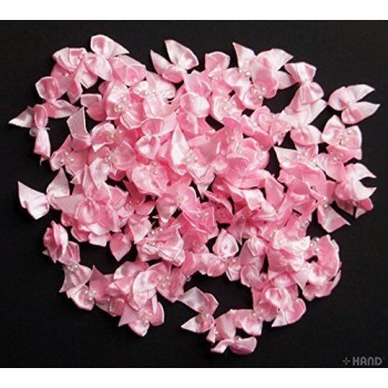 BO23 Small Pink Decorative DIY Craft Ribbon Bow with a 3 Pearls Trims, appx 200 a Pack, appx 36g