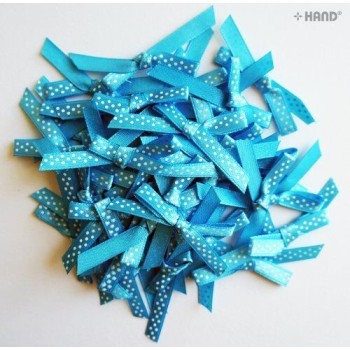 BO1 Small Decorative DIY Craft Ribbon pre-tied Bow with White Dots Trims (BO1-2 Blue appx 75)