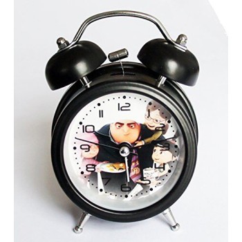 6025B Extremely Silent Children Cartoon Metal Twin Bell Alarm Clock 3" (Minions - Black)