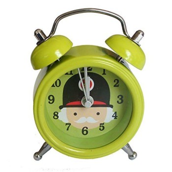 Soldier/Guard Extremely Silent Metal Twin Bell Alarm Clock - Assorted Colours and Sizes (Small Green)