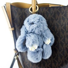 HAND Small Cute Grey Fluffy Bunny Rabbit Keyring Charm Hangbag Charm