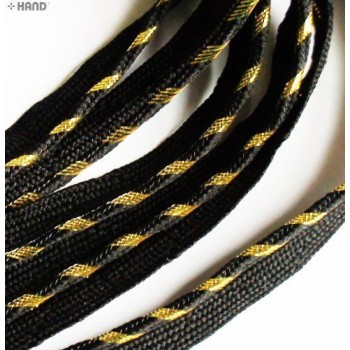 BRT08 Black with Black and Gold Edge Sew in Pipe Trim - 12mm wide x appx 9metres