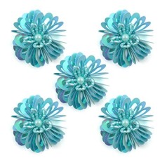 HAND No.2 Blue Sequins and Beads Flower Sew-In Trims - Embellishments for Clothing, Accessories - Pack of 5