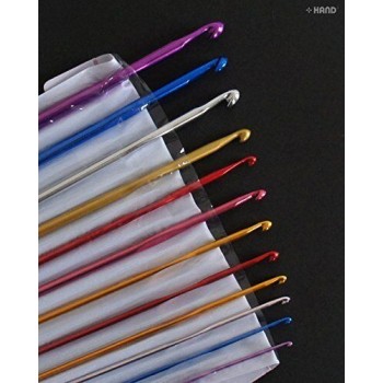 Set of 12 Multicoloured Aluminium Crochet Hook Needles 2mm-8mm