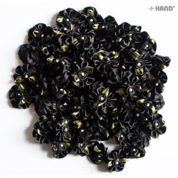 F10 Decorative DIY Craft Assorted Colours Flower with Bead Design Trims - pack of appx 50 (F10-10 Black)