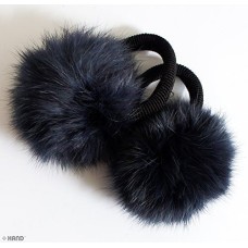 A Pair of Lovely Rabbit Pom Pom Hair Band, Decorative Pom poms w/band - 2.5" (Grey)